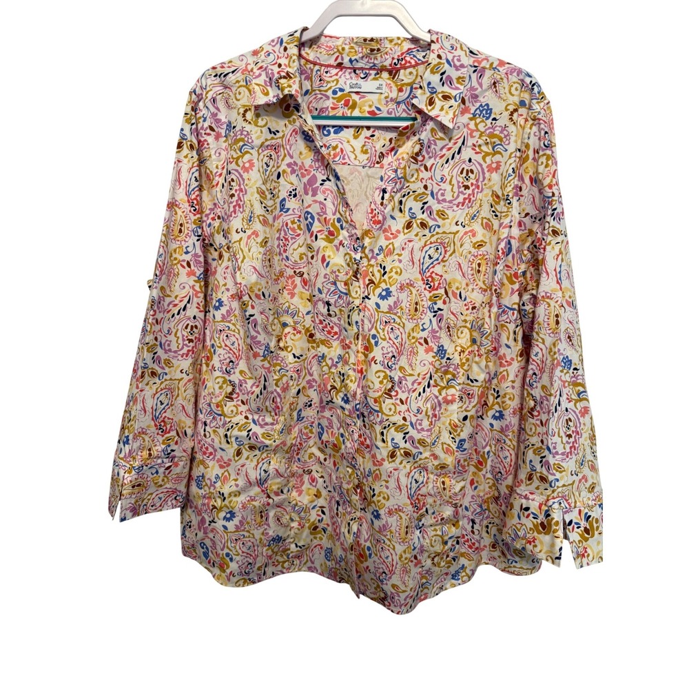 Croft & Barrow Womens 3X Multi-Color Paisley Button Front Long Sleeve Shirt‎ Top